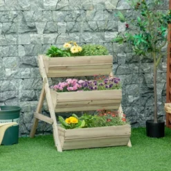 OUTSUNNY Raised Garden Bed Wooden Green 3 Tier