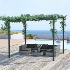 OUTSUNNY Garden Pergola Metal Black 3m