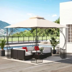 OUTSUNNY Garden Gazebo Replacement Canopy Beige 3m