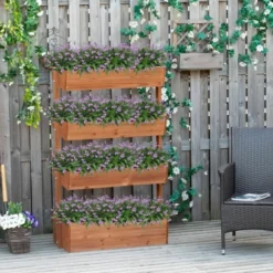 OUTSUNNY Adjustable Raised Garden Bed Wooden 4 Tier