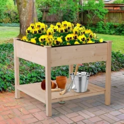 OUTSUNNY Elevated Planted Plant Box Wooden 90 X 90cm