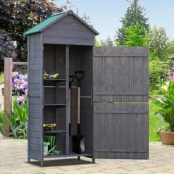 OUTSUNNY Narrow Wooden Garden Storage Shed Grey - 2 X 2.5