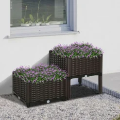 OUTSUNNY Plastic Raised Bed Step Planter 2 Tier 40cm