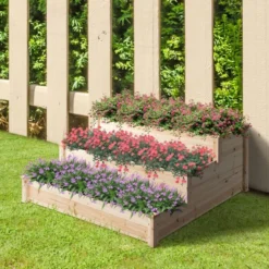 OUTSUNNY Wooden 3 Tier Raised Bed Planter - 124cm