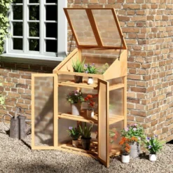 OUTSUNNY Polycarbonate Mini Greenhouse With Shelves Natural 1.2m