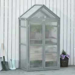 OUTSUNNY Apex Mini Greenhouse With Shelf Grey 1m