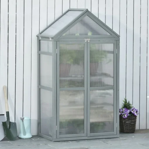 OUTSUNNY Apex Mini Greenhouse With Shelf Grey 1m -OUTSUNNY Sales Store 4 4 112 33