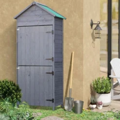 OUTSUNNY Narrow Wooden Garden Storage Shed Grey - 2 X 2.5 -OUTSUNNY Sales Store 4 4 190 11