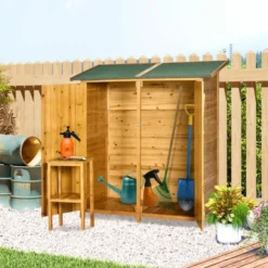 OUTSUNNY 1.4m X 1.6m Wooden Garden Storage Shed With Removable Table