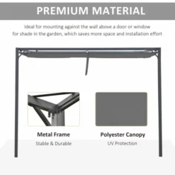 OUTSUNNY Wall Mounted Pergola With Retractable Canopy Grey 3m X 3m -OUTSUNNY Sales Store 411901 4