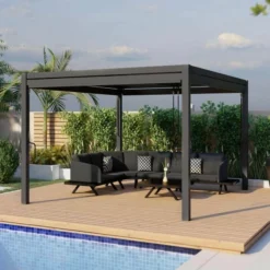 Maze Pergola Square Aluminium With 4 Drop Sides Grey 3mx3m -OUTSUNNY Sales Store 417180 13