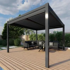 Maze Pergola Square Aluminium With 4 Drop Sides Grey 3mx3m -OUTSUNNY Sales Store 417180 8