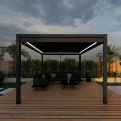 Maze Pergola Square Aluminium With 4 Drop Sides Grey 3mx3m
