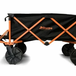 Sherpa Collapsible Folding Cart Orange/Black Steel Nylon Canvas 300Kg Capacity -OUTSUNNY Sales Store sfc4 sideopen
